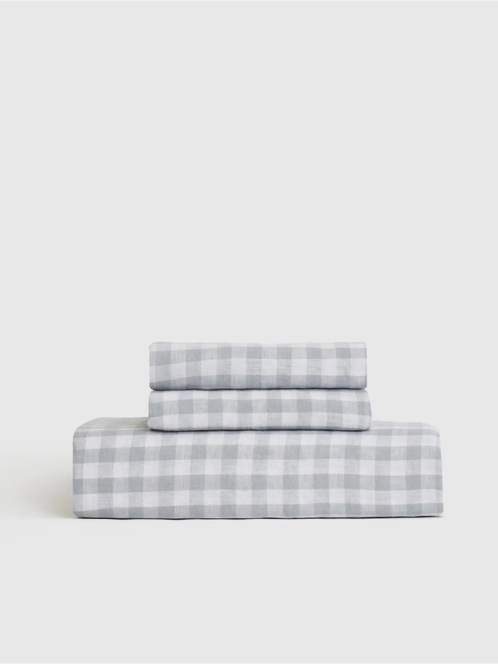 Quince NWOT European Linen Sheet Set in Blue Fog Gingham Queen 860